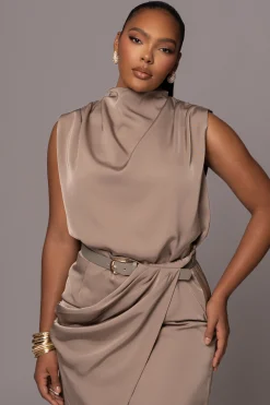 Beige Desiree Mock Neck Top*JLUXLABEL Hot