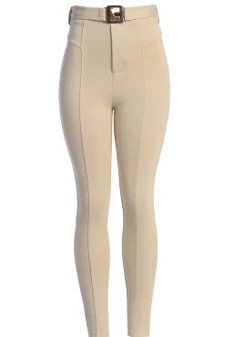 Beige Golden Buckled Pants*JLUXLABEL Online