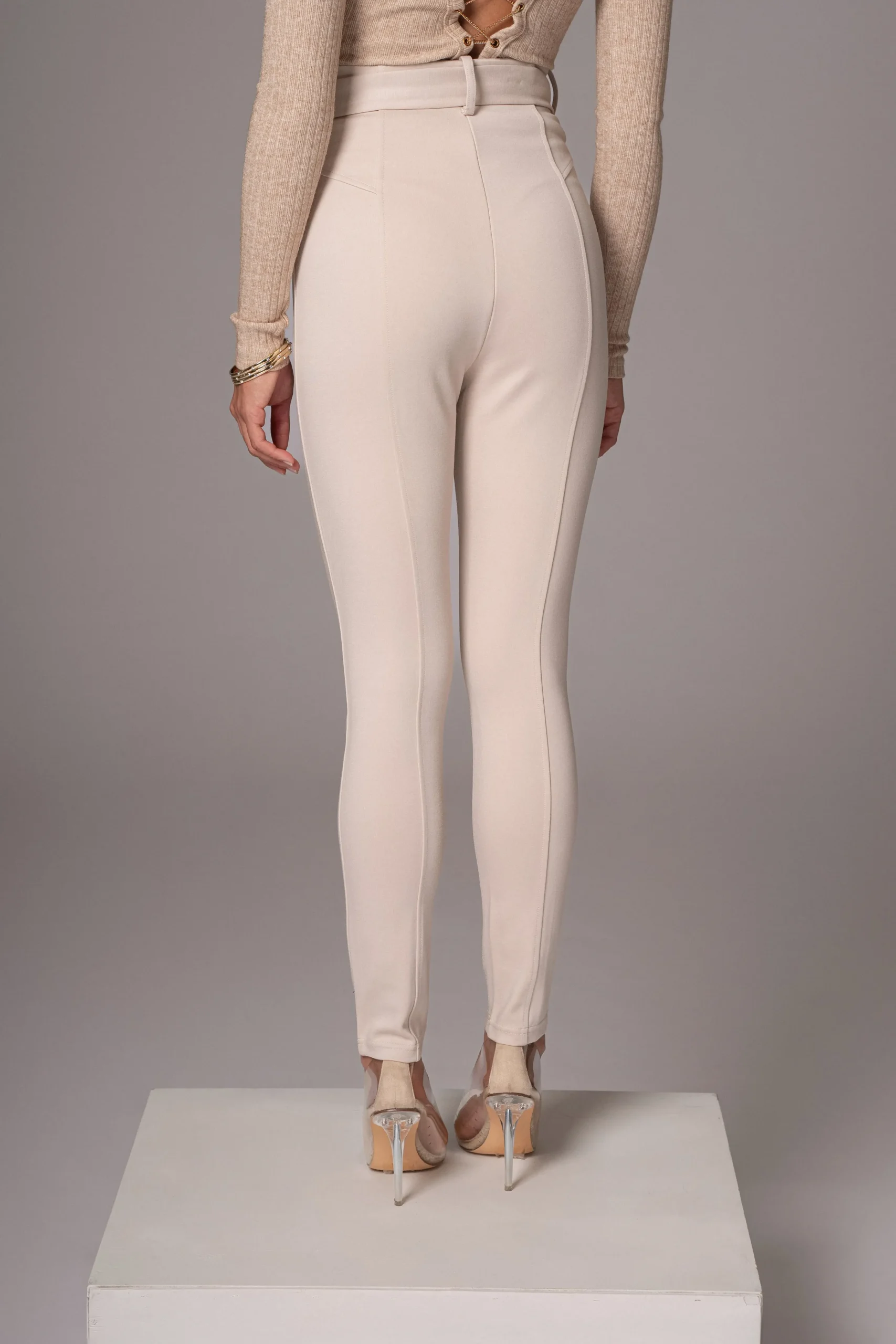 Beige Golden Buckled Pants*JLUXLABEL Online