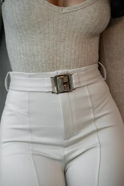 Beige Golden Buckled Pants*JLUXLABEL Online