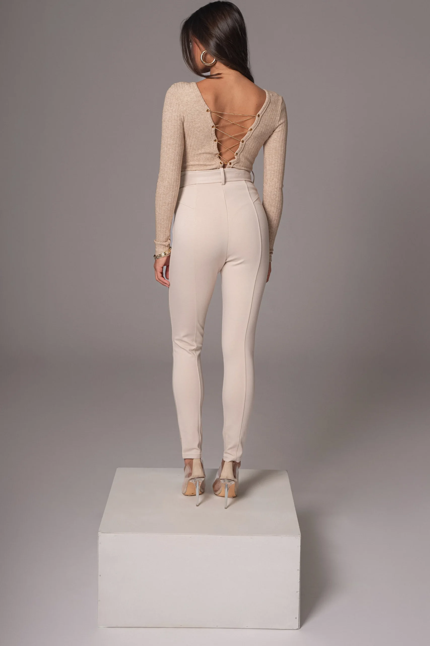 Beige Golden Buckled Pants*JLUXLABEL Online