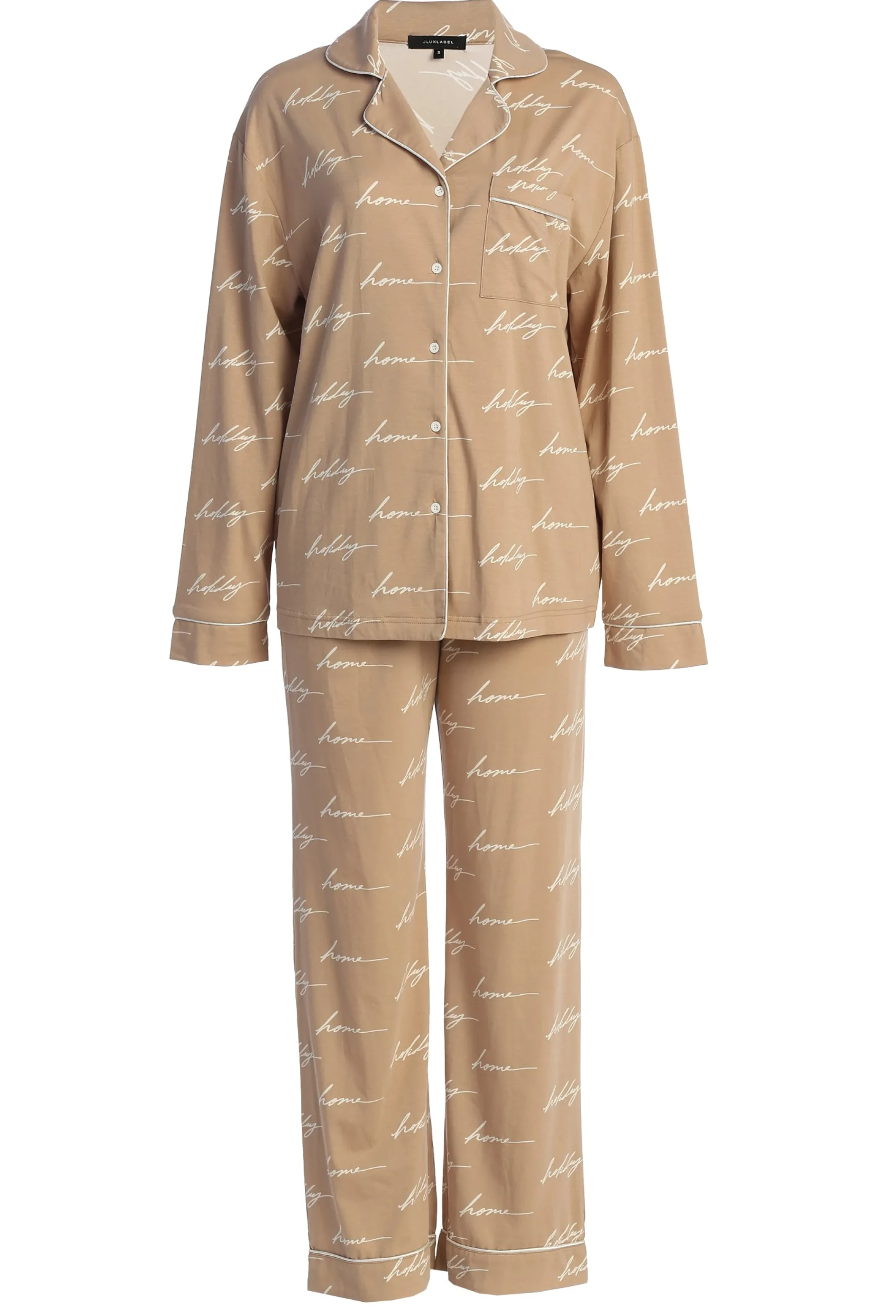 Beige Home For The Holidays Adult Pajama Set*JLUXLABEL Clearance