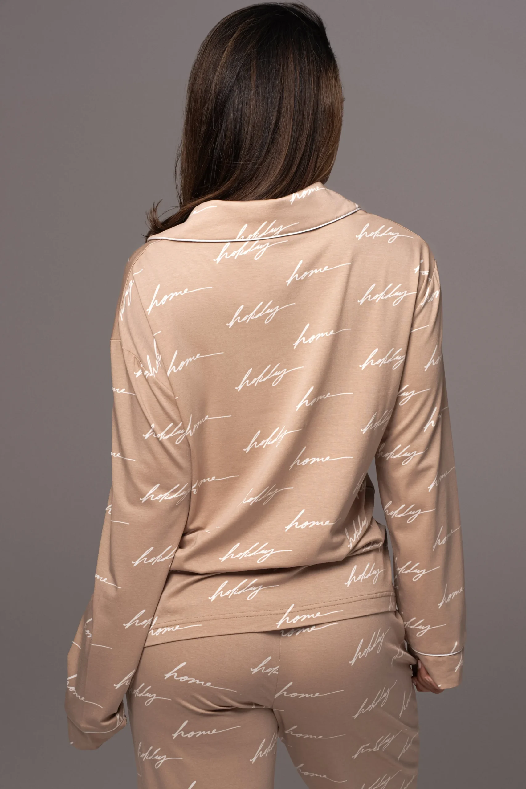 Beige Home For The Holidays Adult Pajama Set*JLUXLABEL Clearance