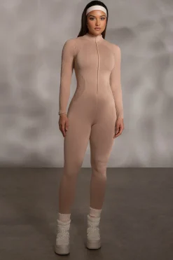 Beige Kris Front Zipper Jumpsuit*JLUXLABEL Clearance