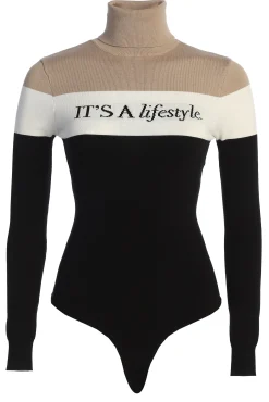 Beige Lifestyle Knit Bodysuit*JLUXLABEL Online