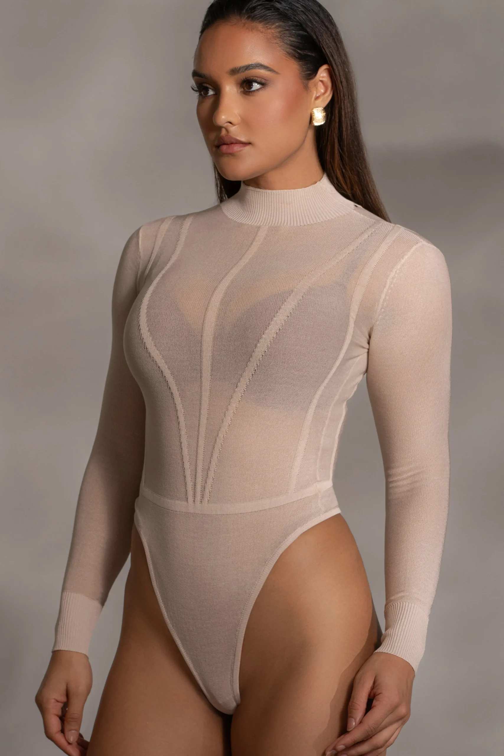 Beige Lori Sheer Knit Bodysuit*JLUXLABEL Fashion