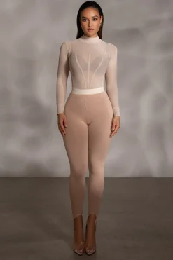 Beige Lori Sheer Knit Bodysuit*JLUXLABEL Fashion