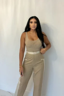 Beige Mesh Essentials Tank Bodysuit Undergarment*JLUXLABEL New