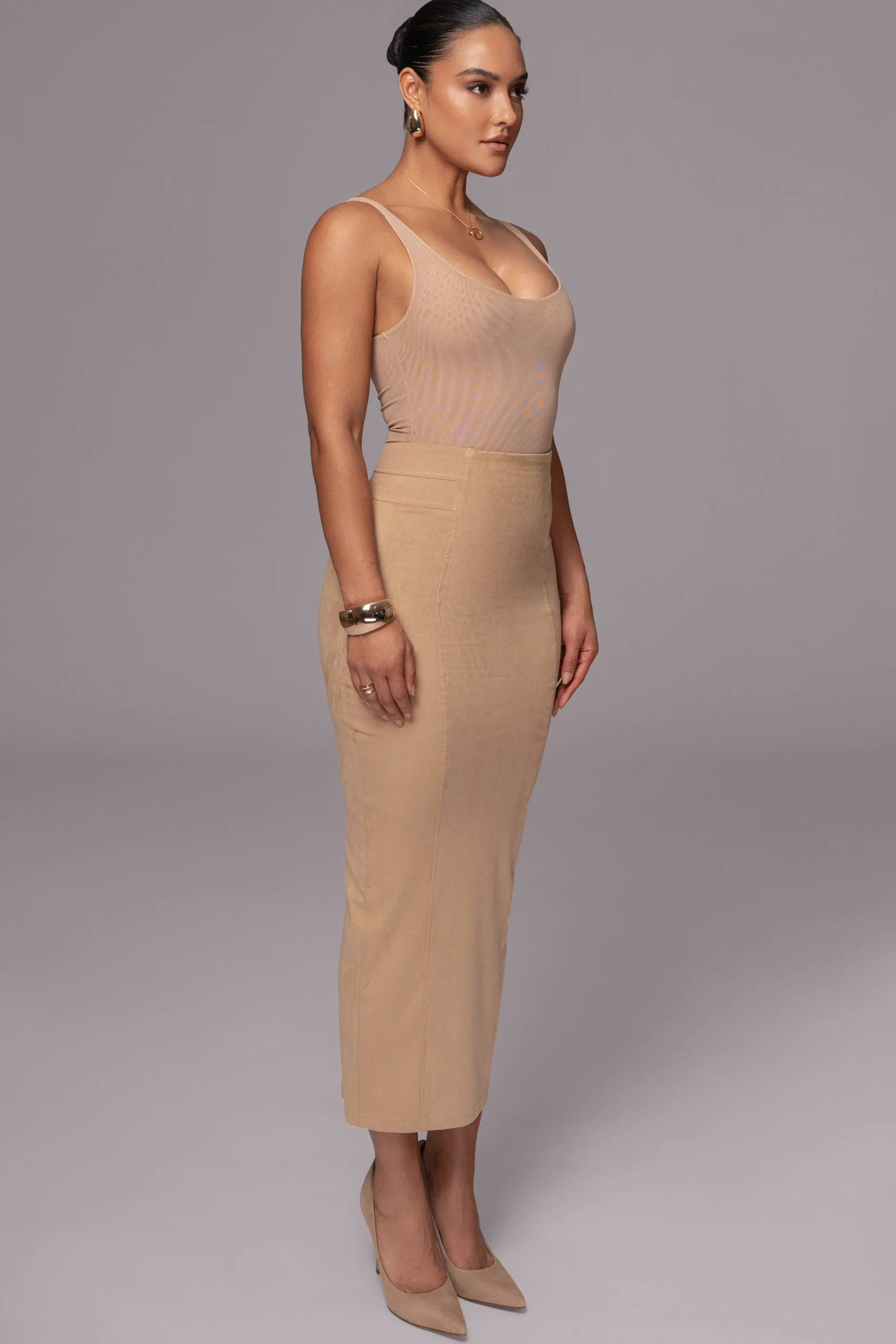 Beige Phoenix Suede Skirt*JLUXLABEL Outlet