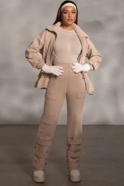 Beige Rise Up Zip Front Bodysuit*JLUXLABEL Clearance