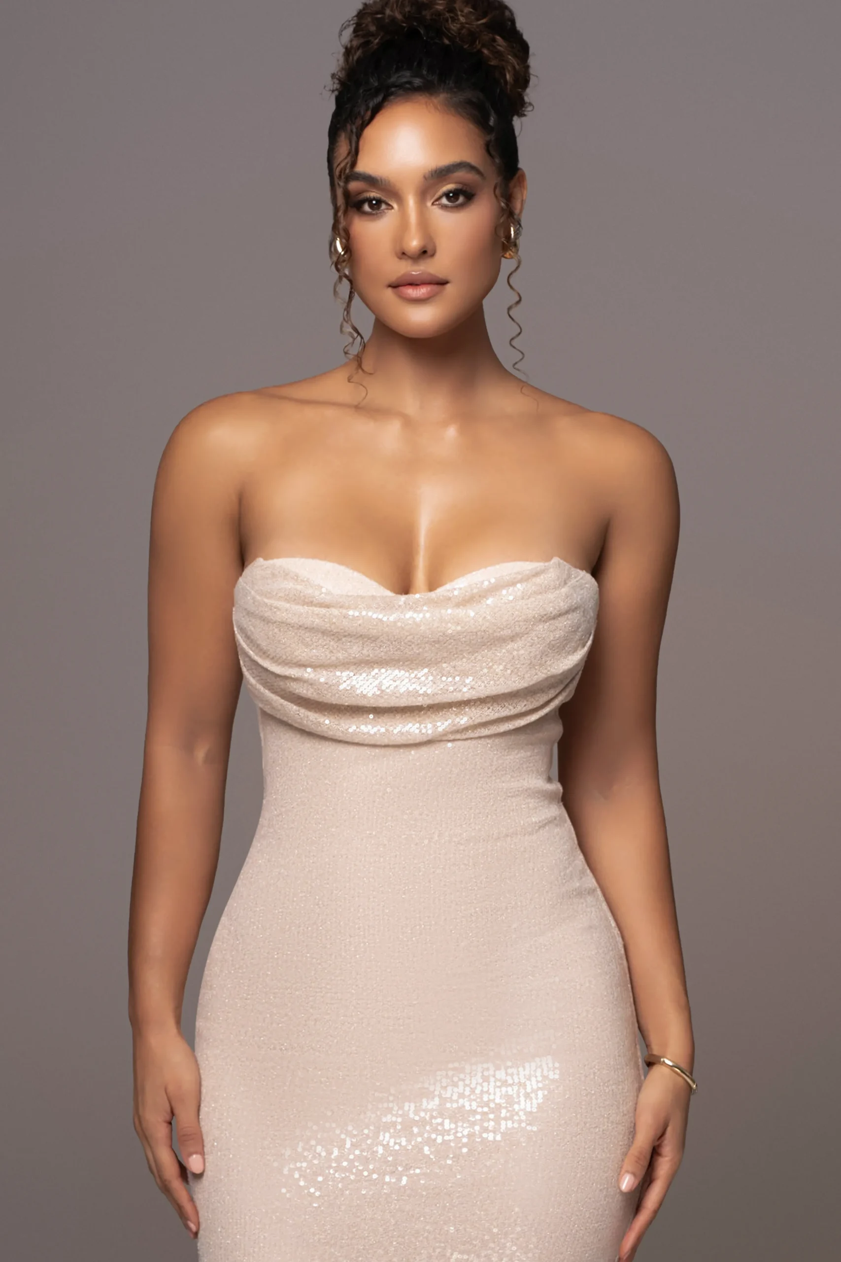 Beige Sequin Visions Of You Midi Dress*JLUXLABEL Discount