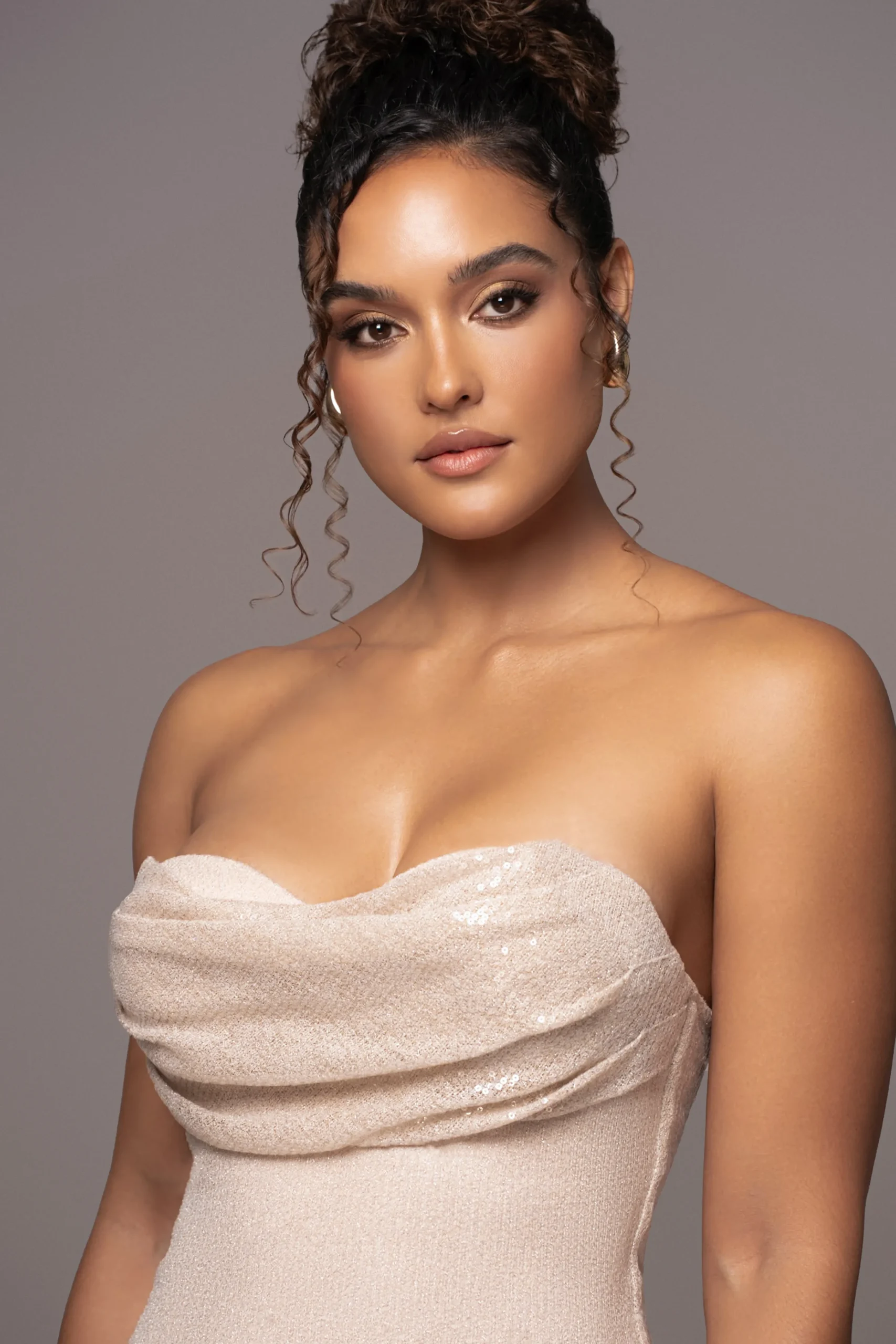 Beige Sequin Visions Of You Midi Dress*JLUXLABEL Discount