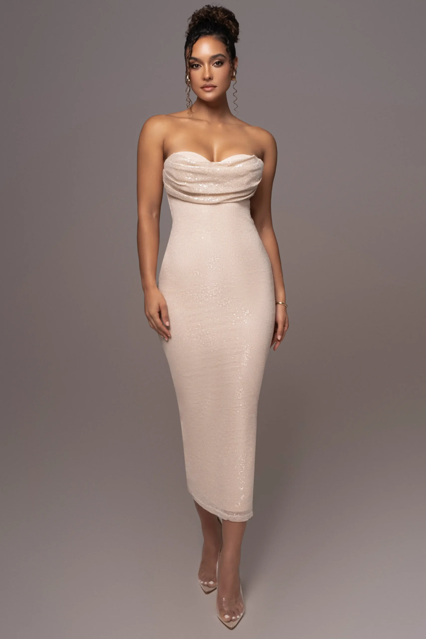 Beige Sequin Visions Of You Midi Dress*JLUXLABEL Discount