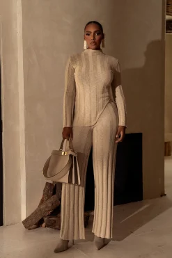 Beige Take A Chance Ribbed Pant Set*JLUXLABEL Online