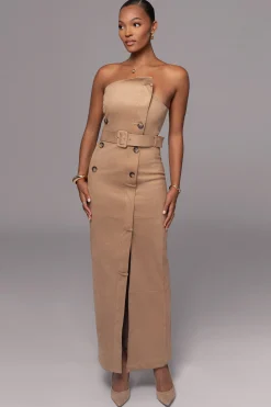 Beige Xena Suede Maxi Dress*JLUXLABEL Best