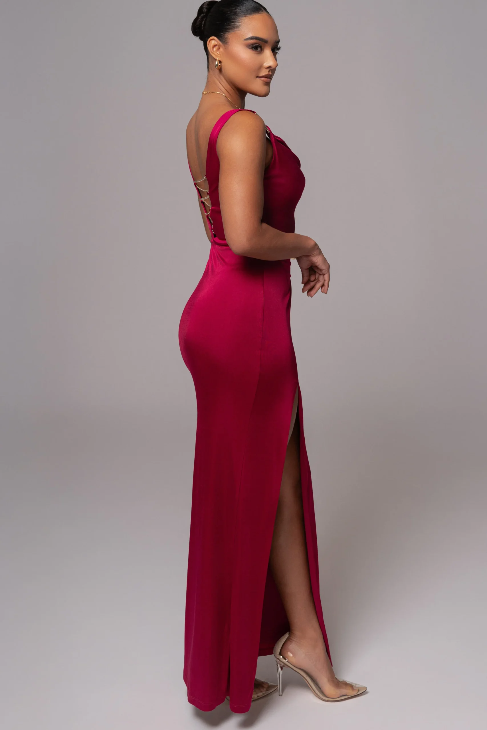 Berry Cowl Neck Chain Dress*JLUXLABEL Clearance