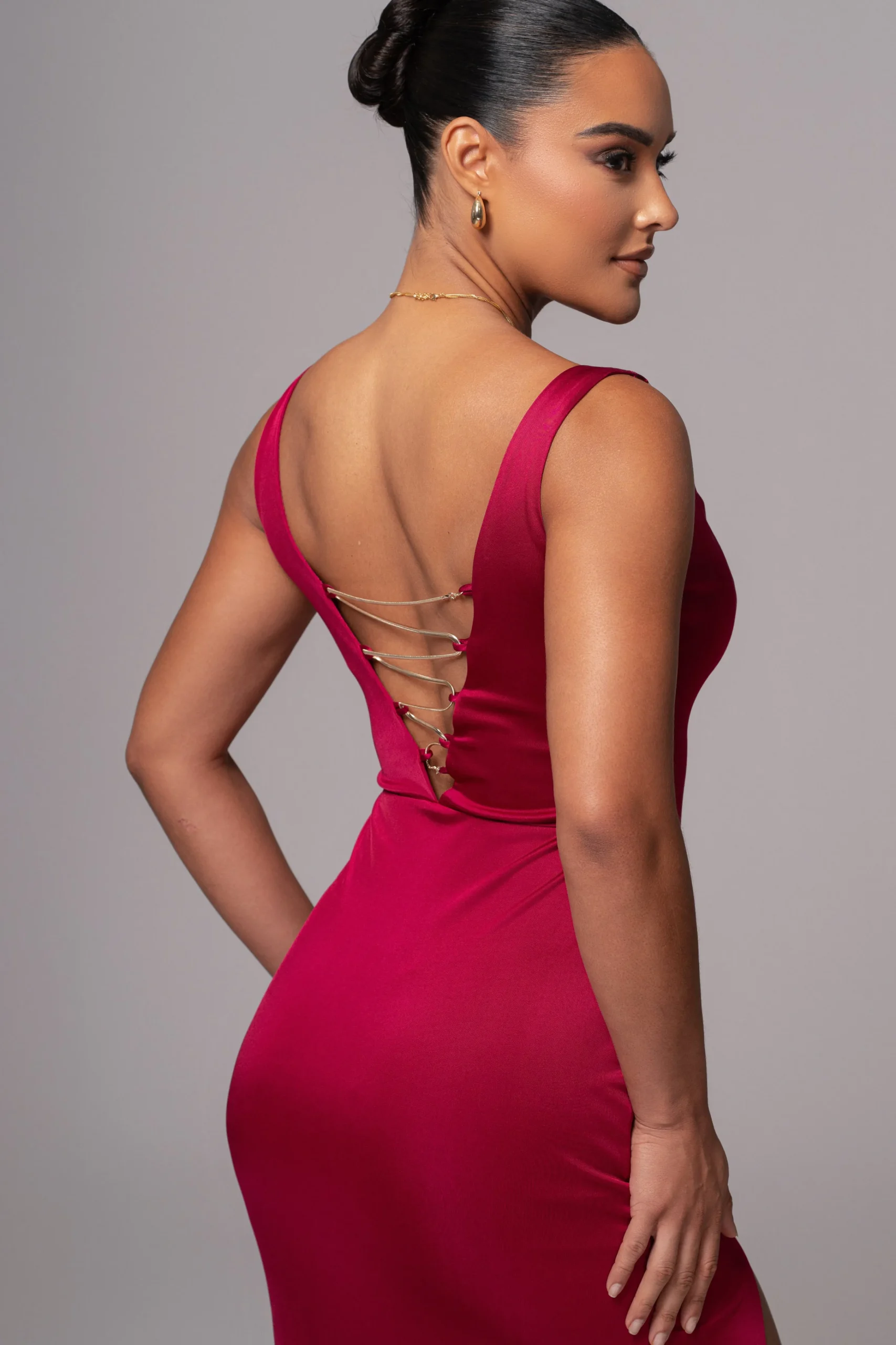 Berry Cowl Neck Chain Dress*JLUXLABEL Clearance