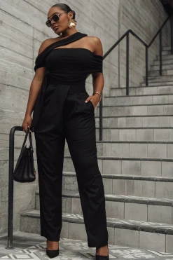 Black Asymmetrical Draped Trousers*JLUXLABEL Fashion