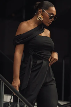 Black Asymmetrical Draped Trousers*JLUXLABEL Fashion