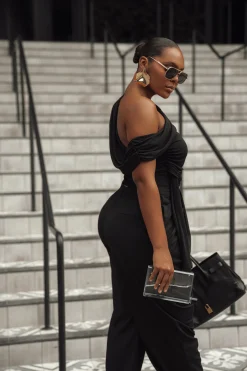 Black Asymmetrical Draped Trousers*JLUXLABEL Fashion