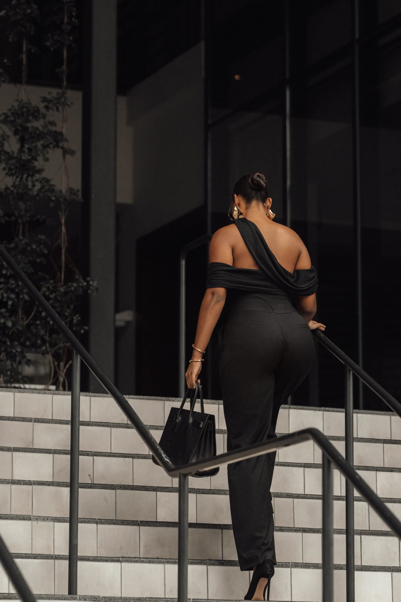 Black Asymmetrical Draped Trousers*JLUXLABEL Fashion