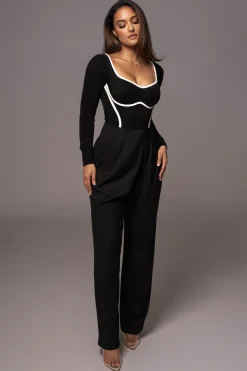 Black Asymmetrical Draped Trousers*JLUXLABEL Fashion