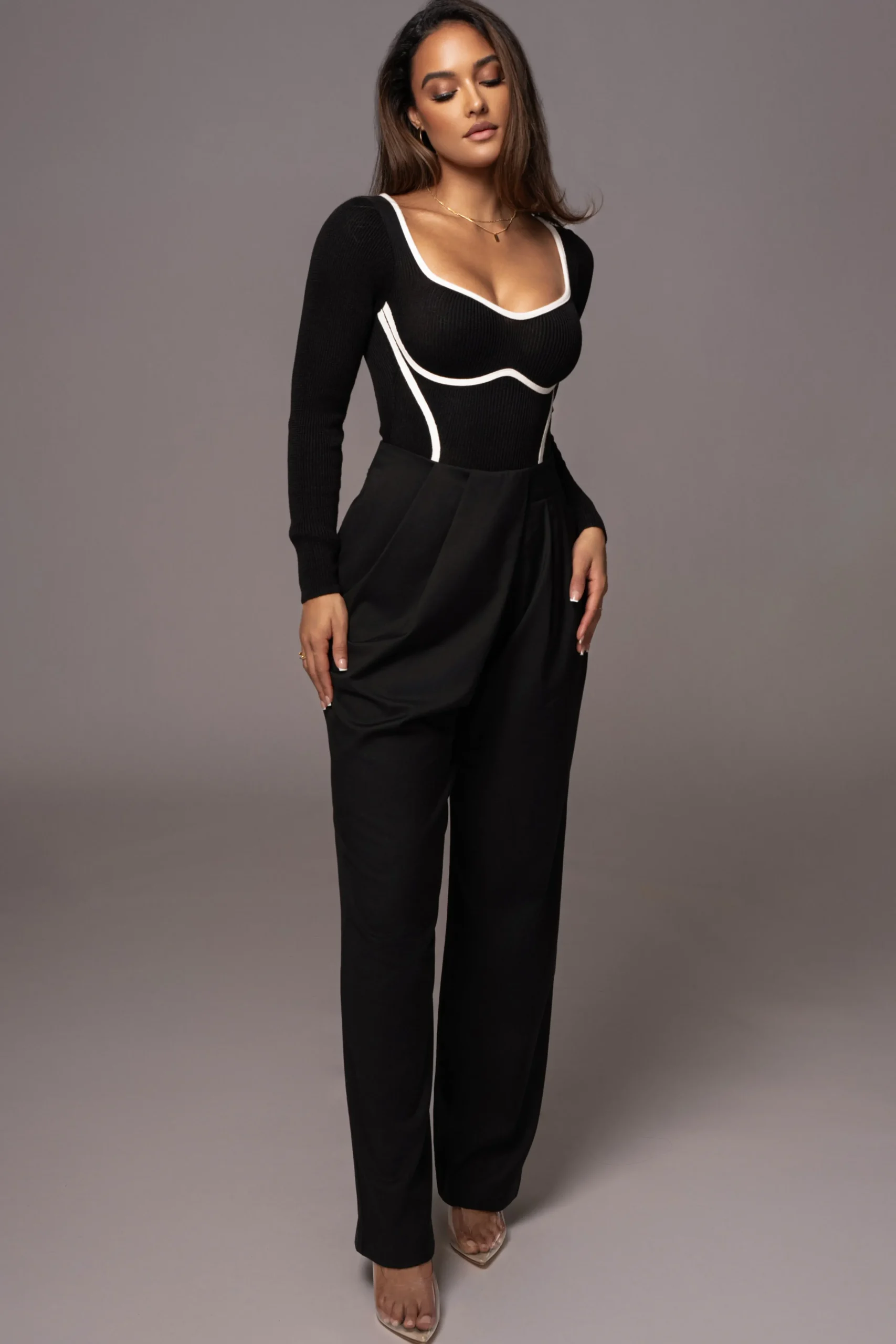 Black Asymmetrical Draped Trousers*JLUXLABEL Fashion