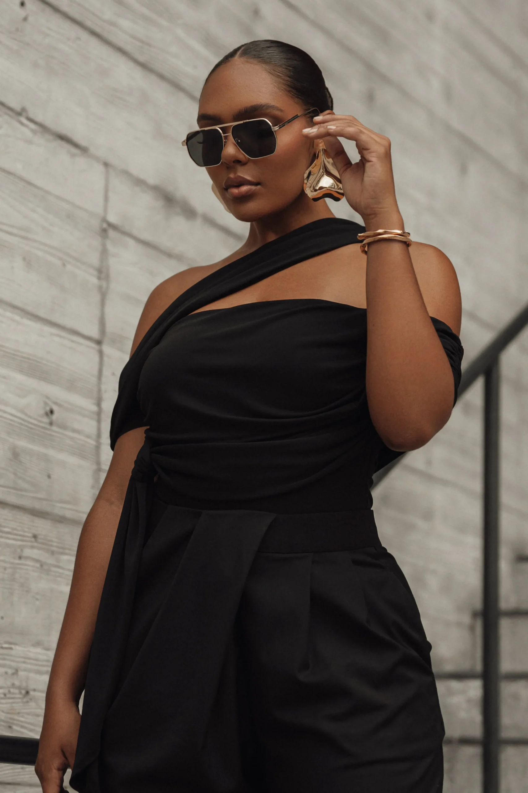 Black Asymmetrical Draped Trousers*JLUXLABEL Fashion