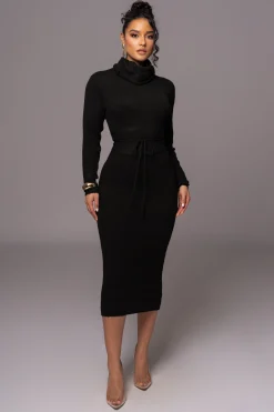 Black Aubrey Turtleneck Sweater Dress*JLUXLABEL Clearance