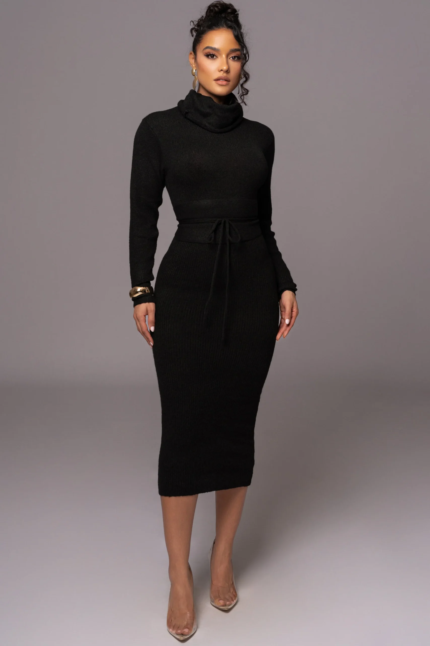 Black Aubrey Turtleneck Sweater Dress*JLUXLABEL Clearance