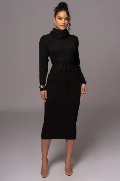 Black Aubrey Turtleneck Sweater Dress*JLUXLABEL Clearance