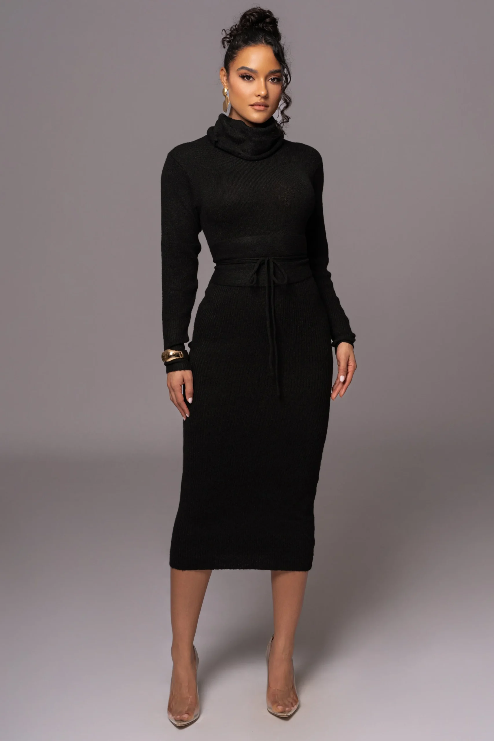 Black Aubrey Turtleneck Sweater Dress*JLUXLABEL Clearance