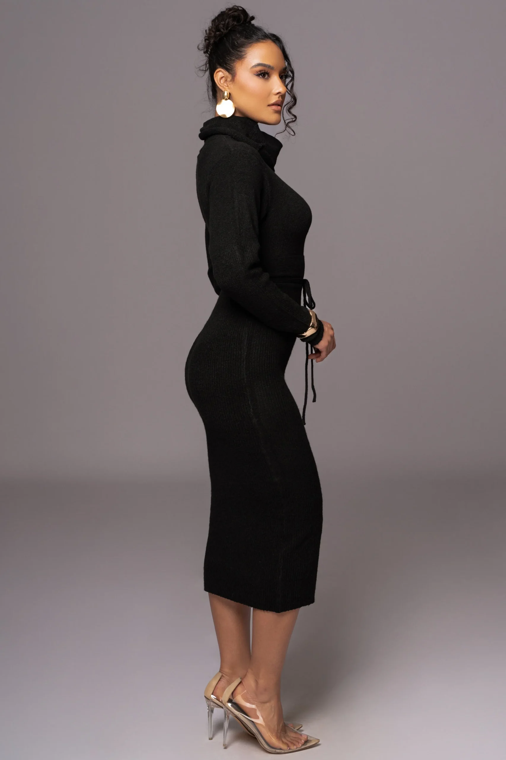 Black Aubrey Turtleneck Sweater Dress*JLUXLABEL Clearance