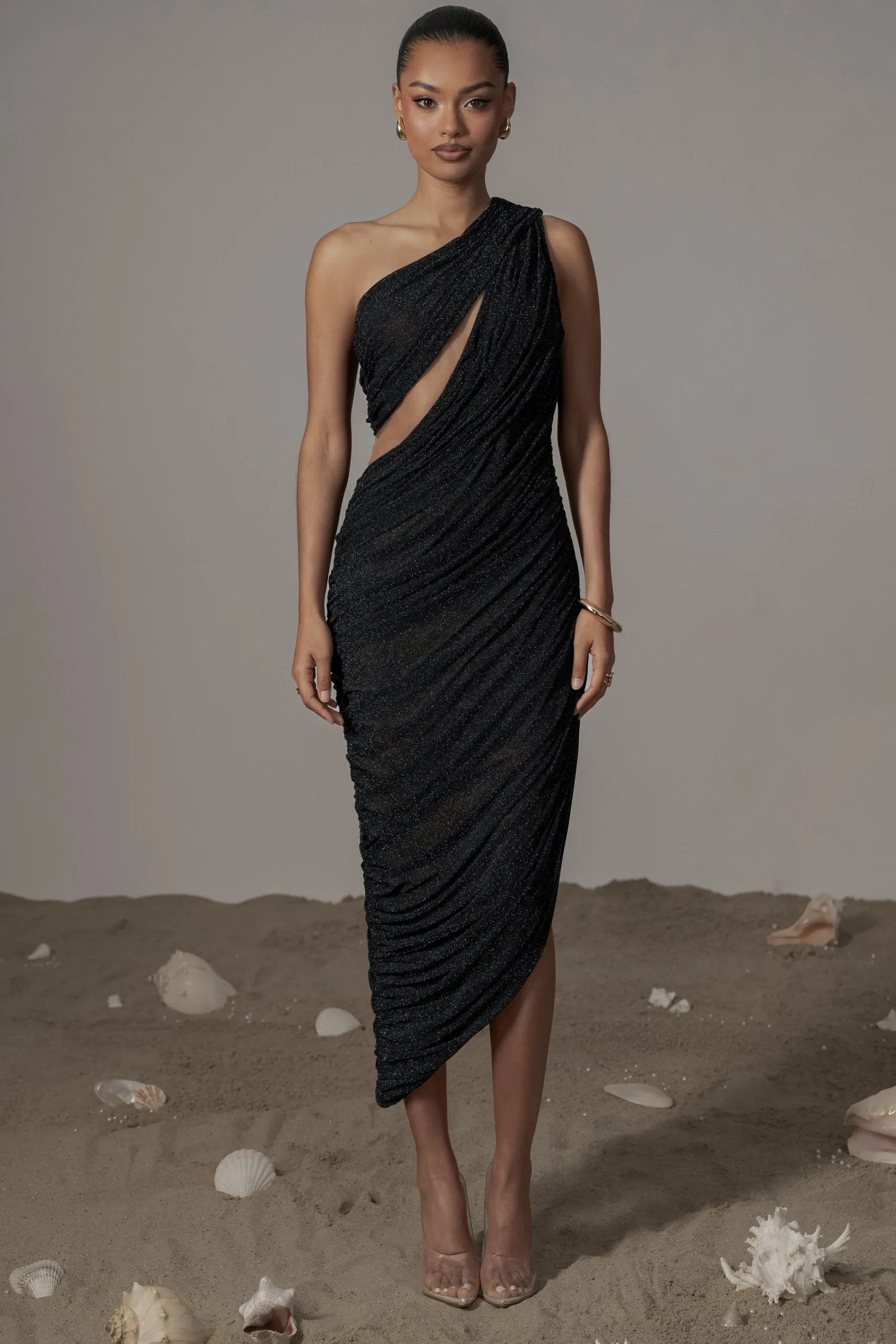 Black Aura Shimmer Midi Dress*JLUXLABEL Best