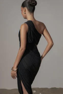 Black Aura Shimmer Midi Dress*JLUXLABEL Best