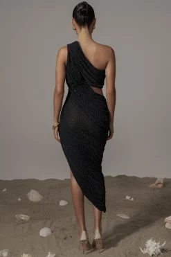 Black Aura Shimmer Midi Dress*JLUXLABEL Best