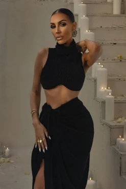 Black Chosen One Velvet Skirt Set*JLUXLABEL Sale