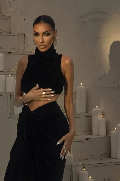 Black Chosen One Velvet Skirt Set*JLUXLABEL Sale