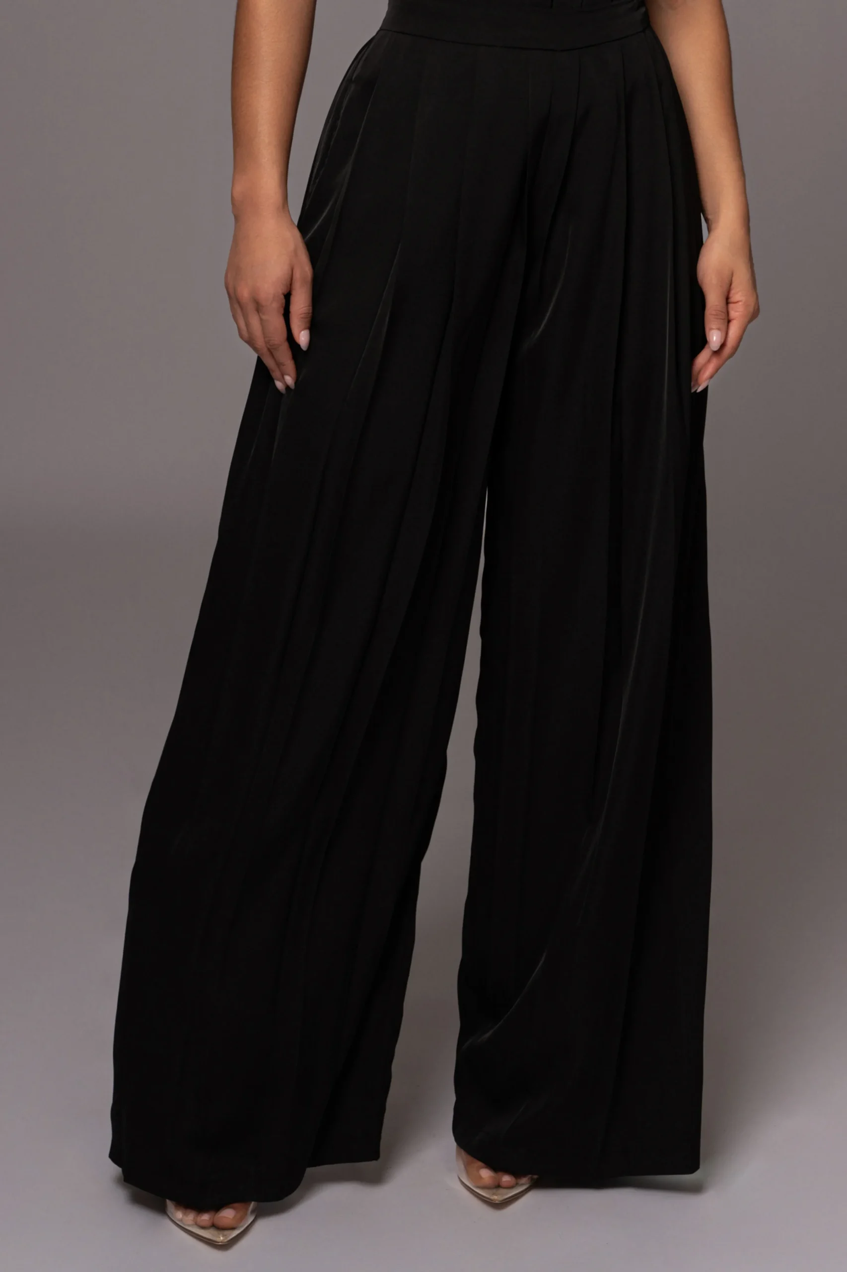 Black Clara Wide Leg Pleated Trousers*JLUXLABEL New