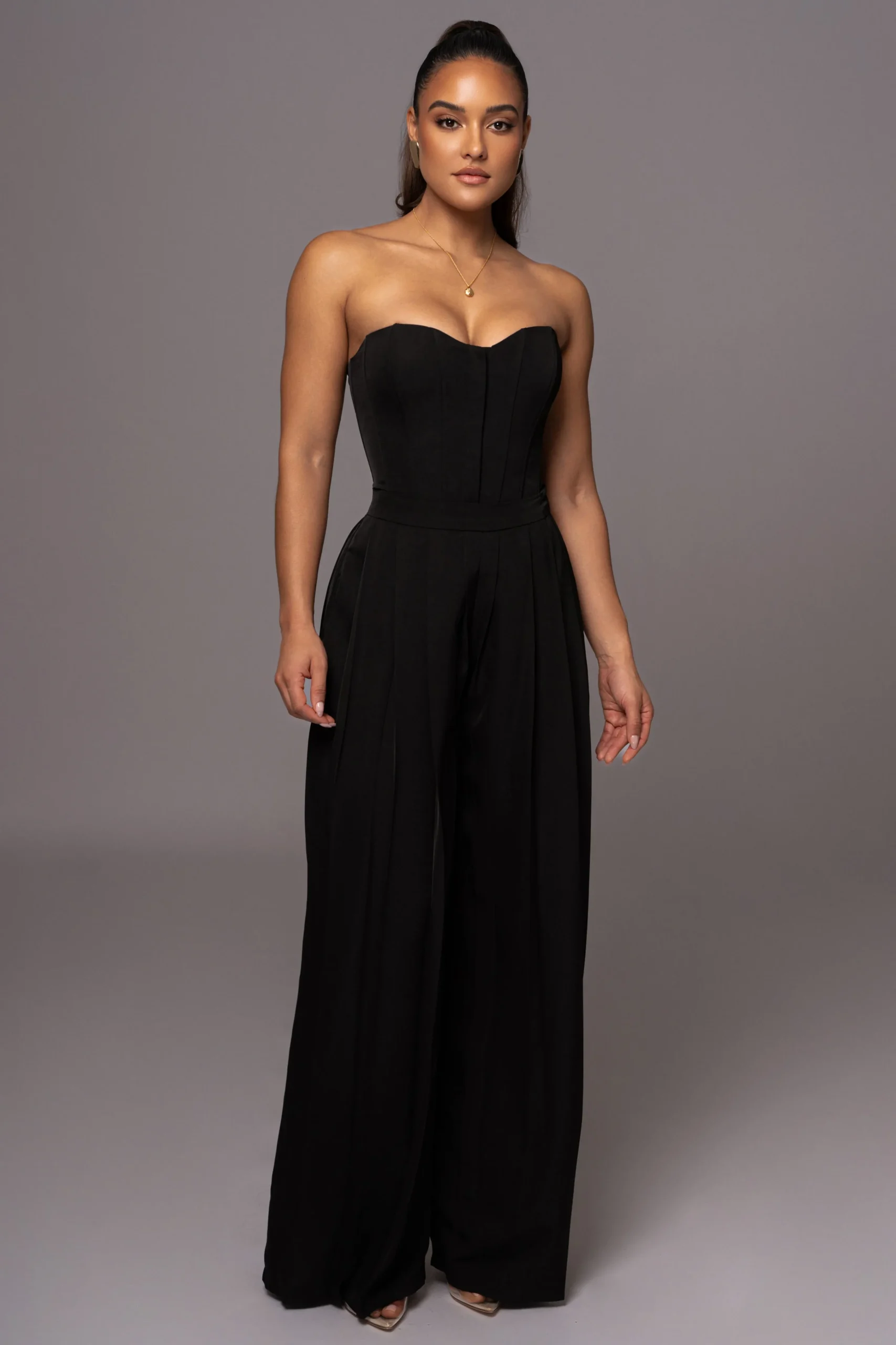 Black Clara Wide Leg Pleated Trousers*JLUXLABEL New