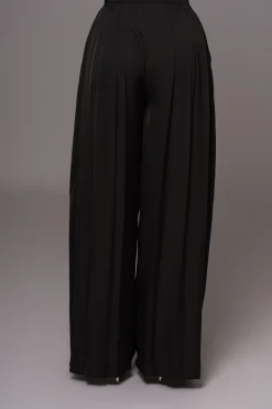 Black Clara Wide Leg Pleated Trousers*JLUXLABEL New