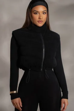 Black Delma Ribbed Puffer Vest*JLUXLABEL Outlet