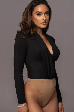 Black Drape Corset Bodysuit*JLUXLABEL Discount