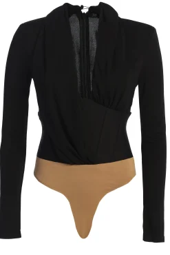 Black Drape Corset Bodysuit*JLUXLABEL Discount