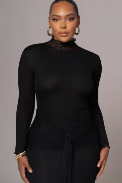 Black Drape Mock Neck Dress*JLUXLABEL Sale