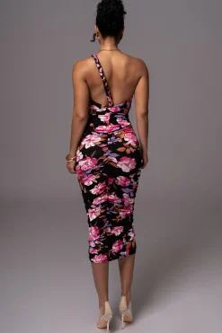 Black Floral Jess Ruched Midi Dress*JLUXLABEL Online