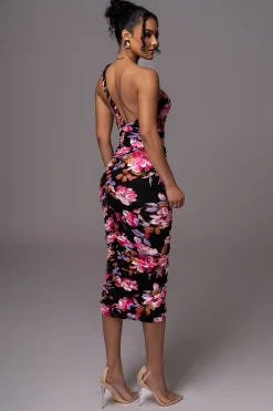 Black Floral Jess Ruched Midi Dress*JLUXLABEL Online