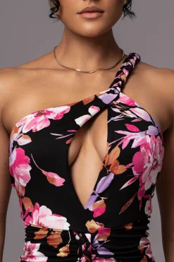 Black Floral Jess Ruched Midi Dress*JLUXLABEL Online