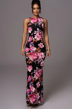 Black Floral JLUXBASIX FRONT AND CENTER MAXI DRESS*JLUXLABEL Hot