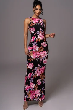 Black Floral JLUXBASIX FRONT AND CENTER MAXI DRESS*JLUXLABEL Hot